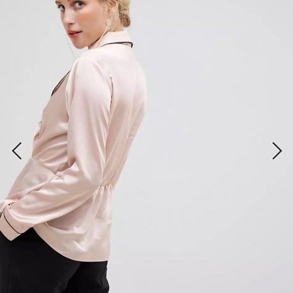 ASOS DESIGN long sleeve plunge knot front satin top - Picture 3 of 6